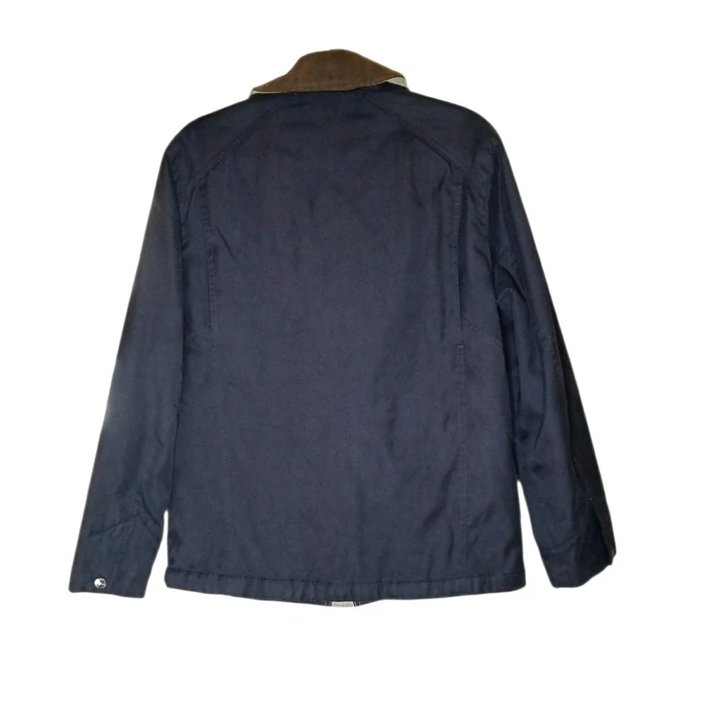 Dockers Men's S Car Coat Jacket Navy Brown Collar Quilted Lined Zip Front Casual